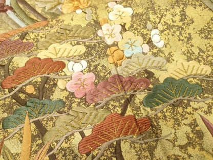 平和屋着物▼豪華黒留袖　駒刺繍　束ね熨斗花松文　暈し染　金彩　正絹　逸品　DABH7575fe
