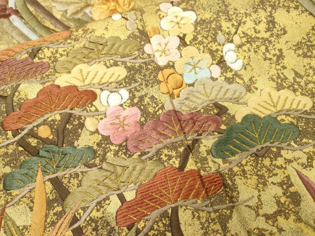平和屋着物▼豪華黒留袖　駒刺繍　束ね熨斗花松文　暈し染　金彩　正絹　逸品　DABH7575fe