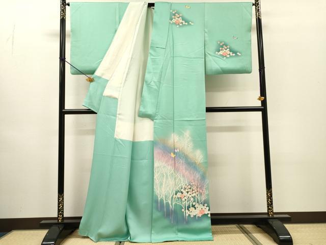 平和屋着物▼訪問着　舞蝶花文　暈し染　正絹　逸品　DABH7579fe