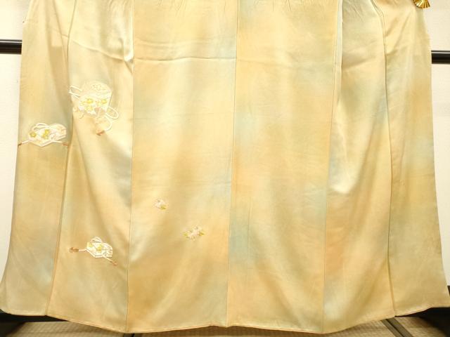 平和屋着物▼訪問着　総刺繍　貝桶文箱花文　暈し染　正絹　逸品　DABH7580fe
