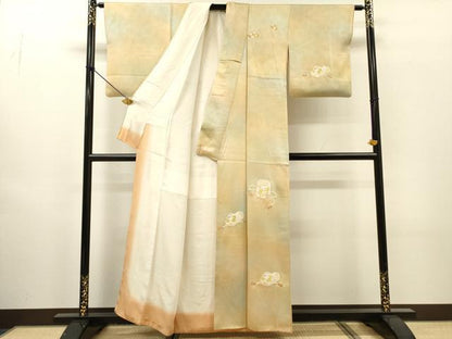 平和屋着物▼訪問着　総刺繍　貝桶文箱花文　暈し染　正絹　逸品　DABH7580fe