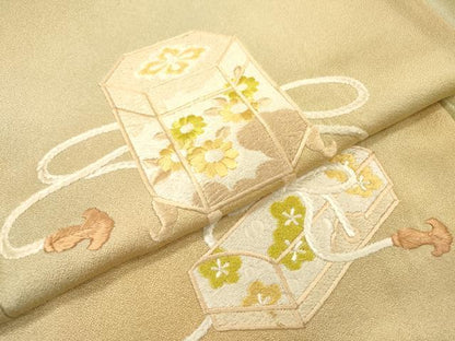 平和屋着物▼訪問着　総刺繍　貝桶文箱花文　暈し染　正絹　逸品　DABH7580fe