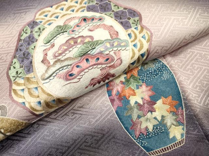 平和屋着物▼中国三大刺繍　相良刺繍　総刺繍　訪問着　陶器花絵皿文　暈し染　正絹　逸品　DABH7583fe