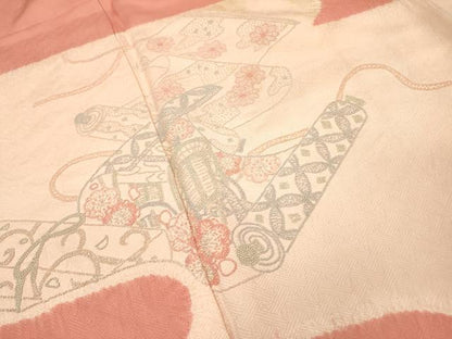 平和屋着物▼中国三大刺繍　相良刺繍　色留袖　絞り　冊子蒔絵花文　正絹　逸品　DABH7588fe