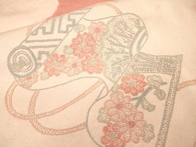 平和屋着物▼中国三大刺繍　相良刺繍　色留袖　絞り　冊子蒔絵花文　正絹　逸品　DABH7588fe