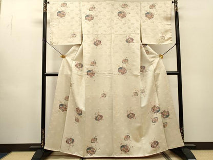 平和屋着物▼上質な小紋　文箱花文　金通し地　やまと誂製　正絹　逸品　未使用　DABH7591fe