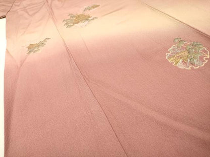 平和屋着物▼訪問着　総刺繍　金閣寺　雪輪風景松文　暈し染　金糸　正絹　逸品　DABH7592fe