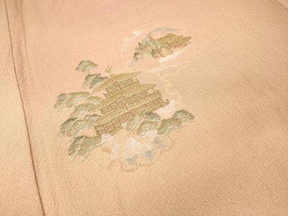 平和屋着物▼訪問着　総刺繍　金閣寺　雪輪風景松文　暈し染　金糸　正絹　逸品　DABH7592fe