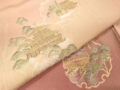 平和屋着物▼訪問着　総刺繍　金閣寺　雪輪風景松文　暈し染　金糸　正絹　逸品　DABH7592fe