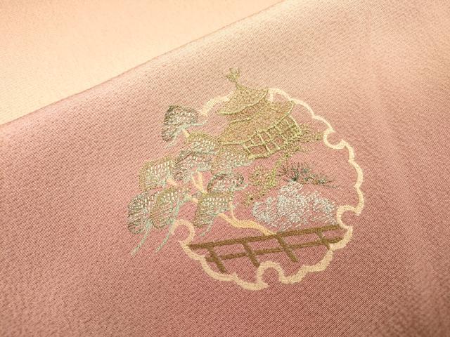 平和屋着物▼訪問着　総刺繍　金閣寺　雪輪風景松文　暈し染　金糸　正絹　逸品　DABH7592fe