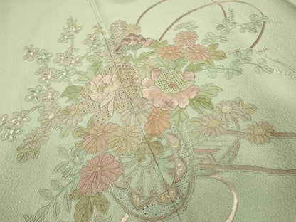 平和屋着物▼中国三大刺繍　スワトウ刺繍　汕頭刺繍　総刺繍　訪問着　花車文　正絹　逸品　DABH7603fe