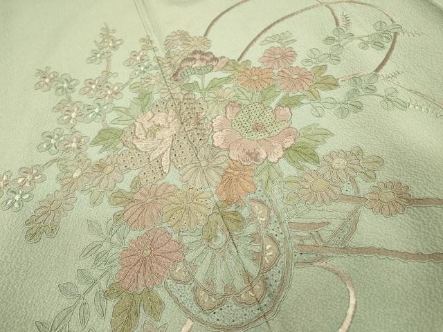 平和屋着物▼中国三大刺繍　スワトウ刺繍　汕頭刺繍　総刺繍　訪問着　花車文　正絹　逸品　DABH7603fe