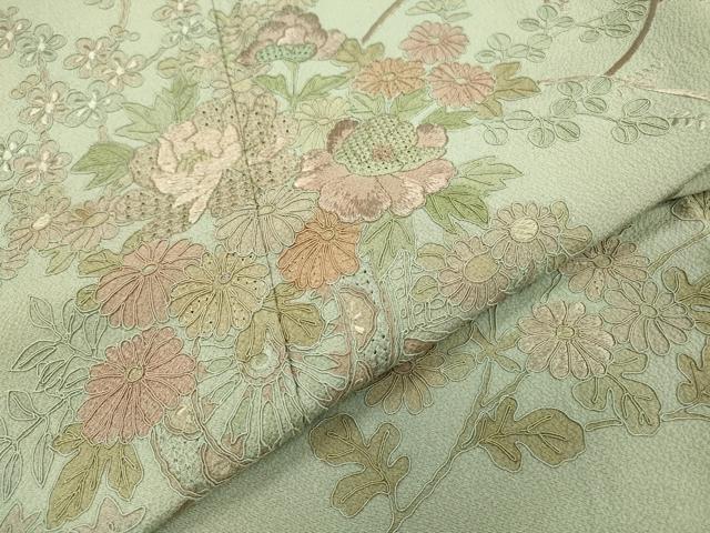 平和屋着物▼中国三大刺繍　スワトウ刺繍　汕頭刺繍　総刺繍　訪問着　花車文　正絹　逸品　DABH7603fe