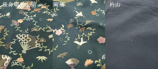 平和屋着物●訪問着　総刺繍　扇面飛鳥花文　金糸　正絹　逸品　DABH7606fe