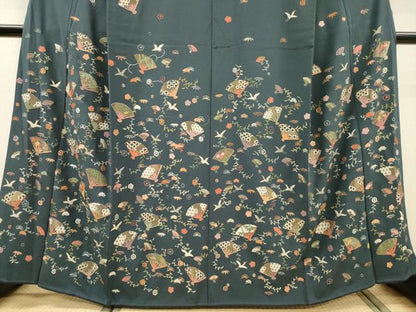 平和屋着物●訪問着　総刺繍　扇面飛鳥花文　金糸　正絹　逸品　DABH7606fe