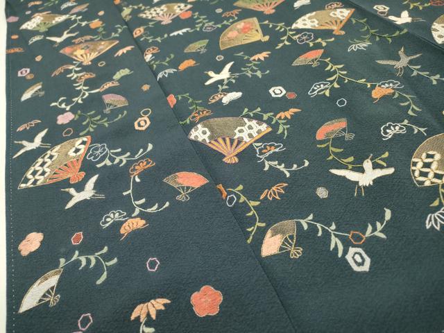 平和屋着物●訪問着　総刺繍　扇面飛鳥花文　金糸　正絹　逸品　DABH7606fe