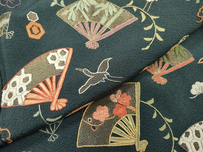 平和屋着物●訪問着　総刺繍　扇面飛鳥花文　金糸　正絹　逸品　DABH7606fe