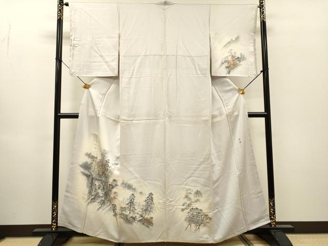 平和屋着物▼訪問着　作家物　手描き　渡り橋風景文　暈し染　正絹　逸品　未使用　DABH7608fe