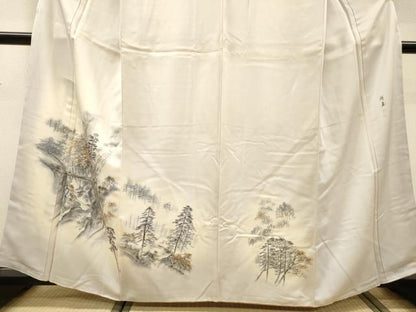 平和屋着物▼訪問着　作家物　手描き　渡り橋風景文　暈し染　正絹　逸品　未使用　DABH7608fe