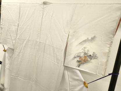 平和屋着物▼訪問着　作家物　手描き　渡り橋風景文　暈し染　正絹　逸品　未使用　DABH7608fe