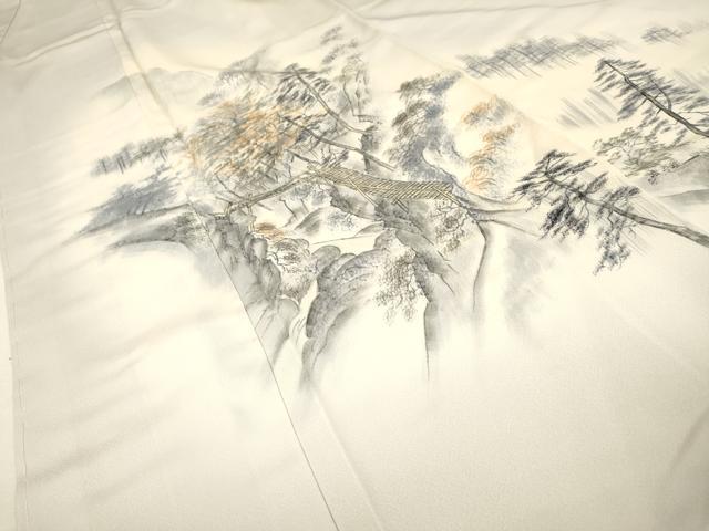 平和屋着物▼訪問着　作家物　手描き　渡り橋風景文　暈し染　正絹　逸品　未使用　DABH7608fe