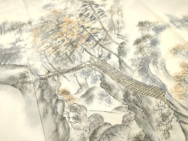 平和屋着物▼訪問着　作家物　手描き　渡り橋風景文　暈し染　正絹　逸品　未使用　DABH7608fe