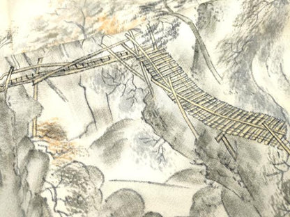 平和屋着物▼訪問着　作家物　手描き　渡り橋風景文　暈し染　正絹　逸品　未使用　DABH7608fe
