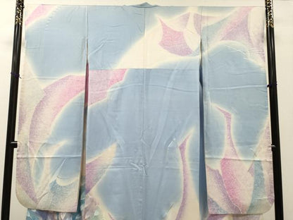 平和屋着物▼フランソワーズ・モレシャン　振袖　孔雀　暈し染　銀彩　正絹　逸品　DABH7614fe