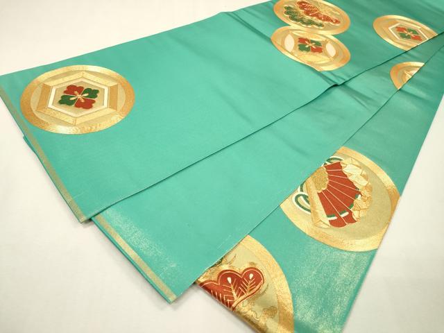 平和屋着物▼丸帯　駒刺繍　総刺繍　七宝松丸文　金糸　正絹　逸品　DABH7623fe