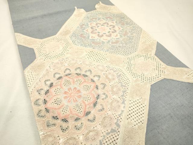 平和屋着物●中国三大刺繍　スワトウ刺繍　汕頭刺繍　相良刺繍　総刺繍　太鼓柄袋帯　紬地　蜀江正倉院花文　正絹　逸品　DABH7633fe