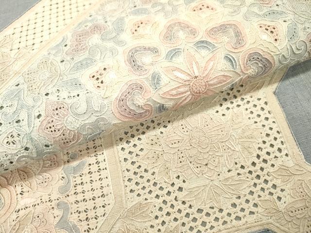 平和屋着物●中国三大刺繍　スワトウ刺繍　汕頭刺繍　相良刺繍　総刺繍　太鼓柄袋帯　紬地　蜀江正倉院花文　正絹　逸品　DABH7633fe