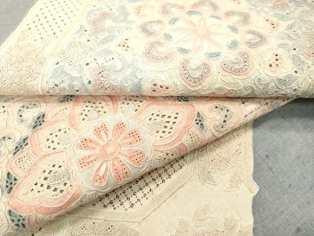 平和屋着物●中国三大刺繍　スワトウ刺繍　汕頭刺繍　相良刺繍　総刺繍　太鼓柄袋帯　紬地　蜀江正倉院花文　正絹　逸品　DABH7633fe