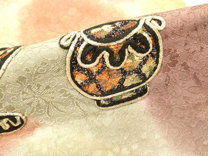 平和屋着物▼両面　太鼓柄京袋帯　総刺繍　陶器花文　金糸　正絹　逸品　DABH7645fe