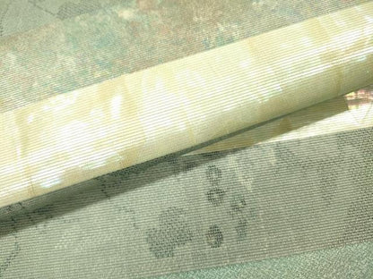 平和屋着物▼太鼓柄袋帯　螺鈿箔　螺鈿大島間道　金彩　引箔　正絹　逸品　未使用　DABH7648fe