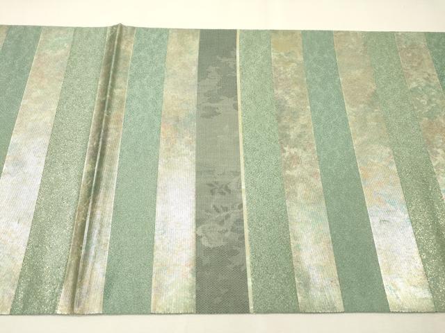 平和屋着物▼太鼓柄袋帯　螺鈿箔　螺鈿大島間道　金彩　引箔　正絹　逸品　未使用　DABH7648fe