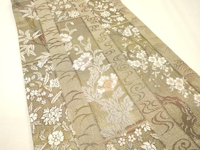 平和屋着物▼六通柄袋帯　唐織　流水短冊花文　金糸　正絹　逸品　DABH7654fe