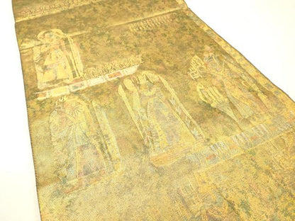 平和屋着物▼西陣　高島織物謹製　六通柄袋帯　エジプト壁画文様　青銅箔　正絹　逸品　DABH7666fe