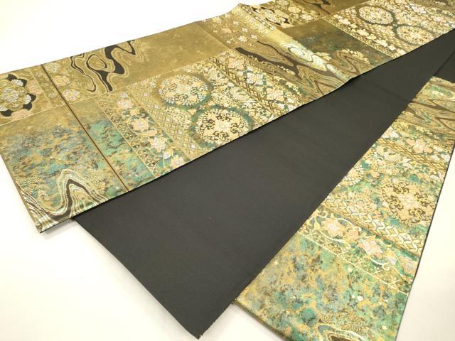 平和屋着物▼六通柄袋帯　横段鳳凰花文　金銀糸　引箔　正絹　逸品　DABH7669fe