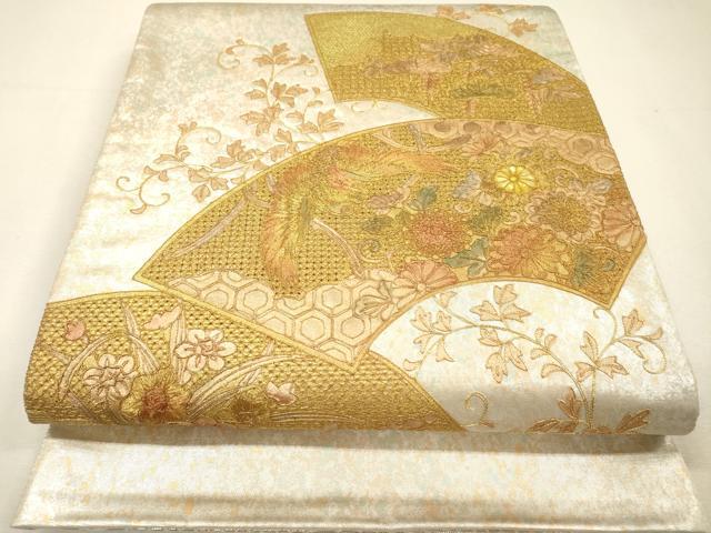 平和屋着物▼両面　中国三大刺繍　スワトウ刺繍　汕頭刺繍　太鼓柄袋帯　螺鈿　駒刺繍　地紙鳳凰花文　金彩　引箔　正絹　逸品　DABH7672fe