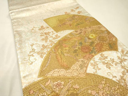 平和屋着物▼両面　中国三大刺繍　スワトウ刺繍　汕頭刺繍　太鼓柄袋帯　螺鈿　駒刺繍　地紙鳳凰花文　金彩　引箔　正絹　逸品　DABH7672fe
