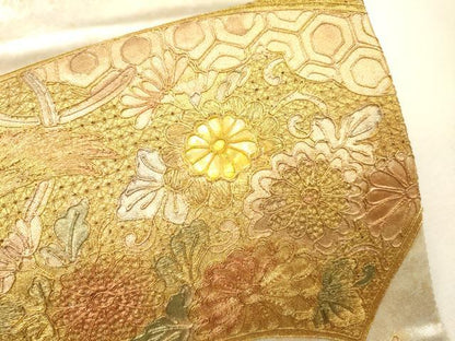 平和屋着物▼両面　中国三大刺繍　スワトウ刺繍　汕頭刺繍　太鼓柄袋帯　螺鈿　駒刺繍　地紙鳳凰花文　金彩　引箔　正絹　逸品　DABH7672fe