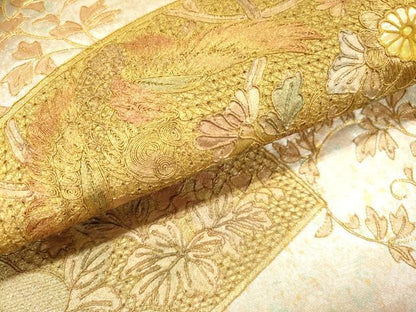 平和屋着物▼両面　中国三大刺繍　スワトウ刺繍　汕頭刺繍　太鼓柄袋帯　螺鈿　駒刺繍　地紙鳳凰花文　金彩　引箔　正絹　逸品　DABH7672fe