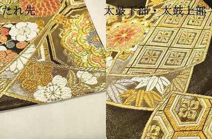 平和屋着物▼六通柄袋帯　唐織　吉祥正倉院花文　金銀糸　正絹　逸品　DABH7685fe