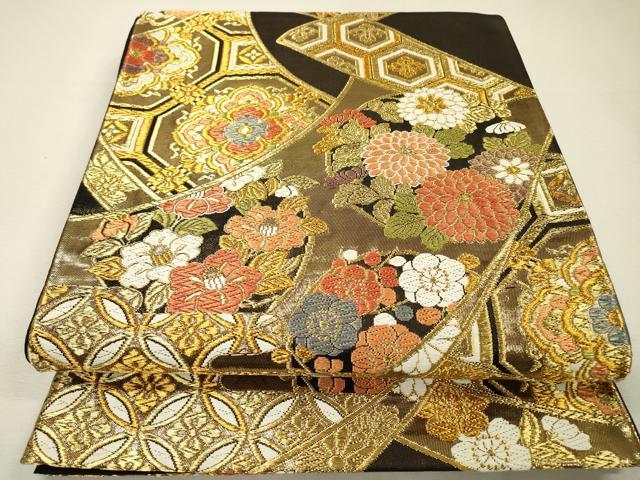 平和屋着物▼六通柄袋帯　唐織　吉祥正倉院花文　金銀糸　正絹　逸品　DABH7685fe