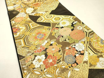 平和屋着物▼六通柄袋帯　唐織　吉祥正倉院花文　金銀糸　正絹　逸品　DABH7685fe