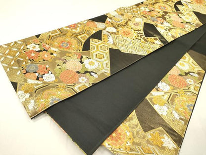 平和屋着物▼六通柄袋帯　唐織　吉祥正倉院花文　金銀糸　正絹　逸品　DABH7685fe