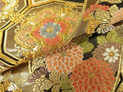 平和屋着物▼六通柄袋帯　唐織　吉祥正倉院花文　金銀糸　正絹　逸品　DABH7685fe