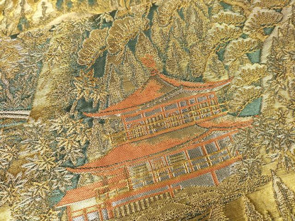 平和屋着物▼六通柄袋帯　金閣寺　金銀糸　正絹　逸品　DABH7686fe