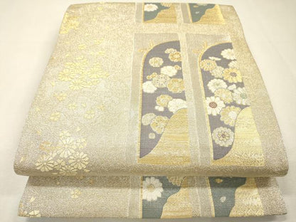 平和屋着物▼六通柄袋帯　短冊花文　金銀糸　正絹　逸品　未使用　DABH7700fe