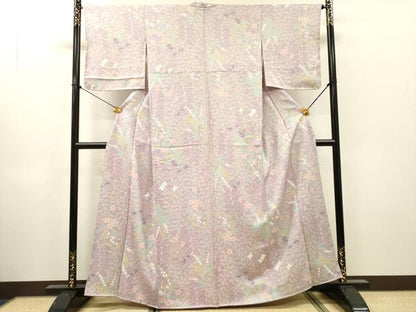 平和屋着物●上質な小紋　草花　金彩　正絹　逸品　未使用　DABH7701fe